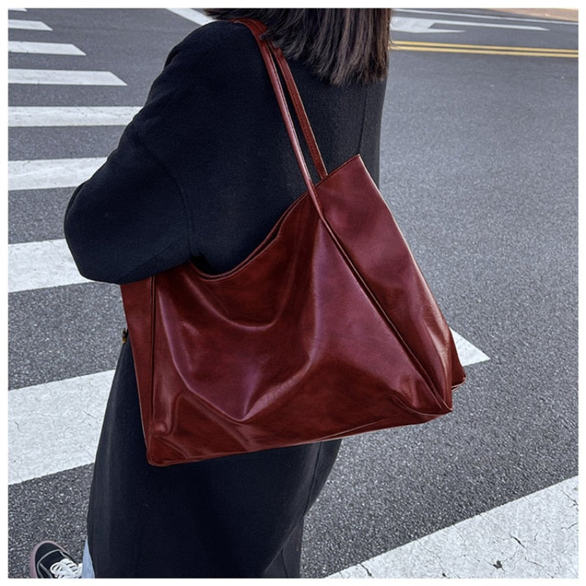 Emma | Retro PU-leren ruime tote bag dames schoudertas