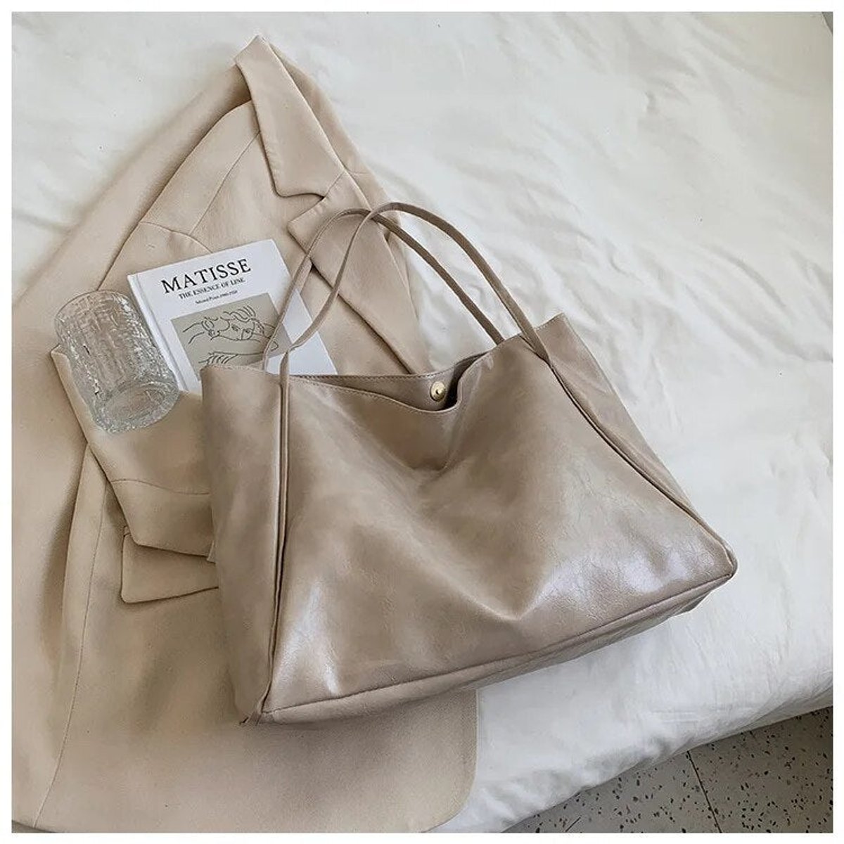 Emma | Retro PU-leren ruime tote bag dames schoudertas