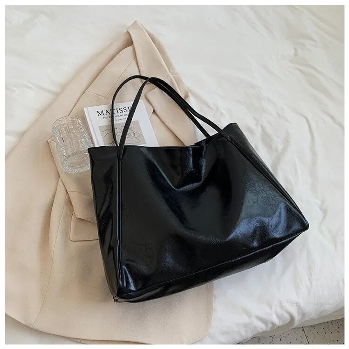Emma | Retro PU-leren ruime tote bag dames schoudertas