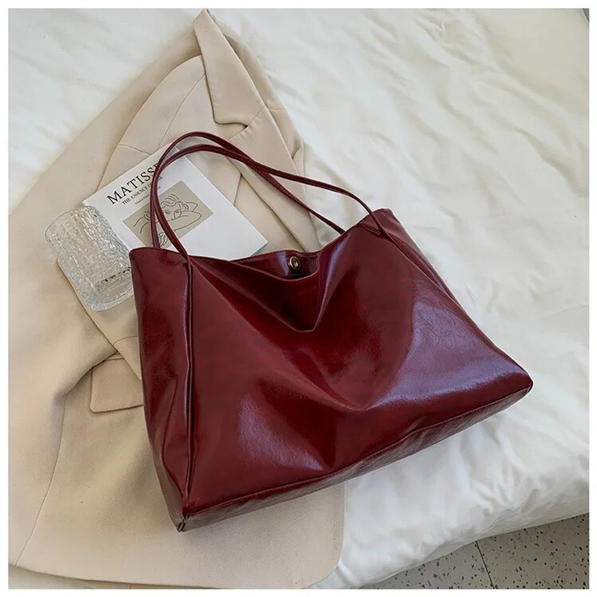 Emma | Retro PU-leren ruime tote bag dames schoudertas