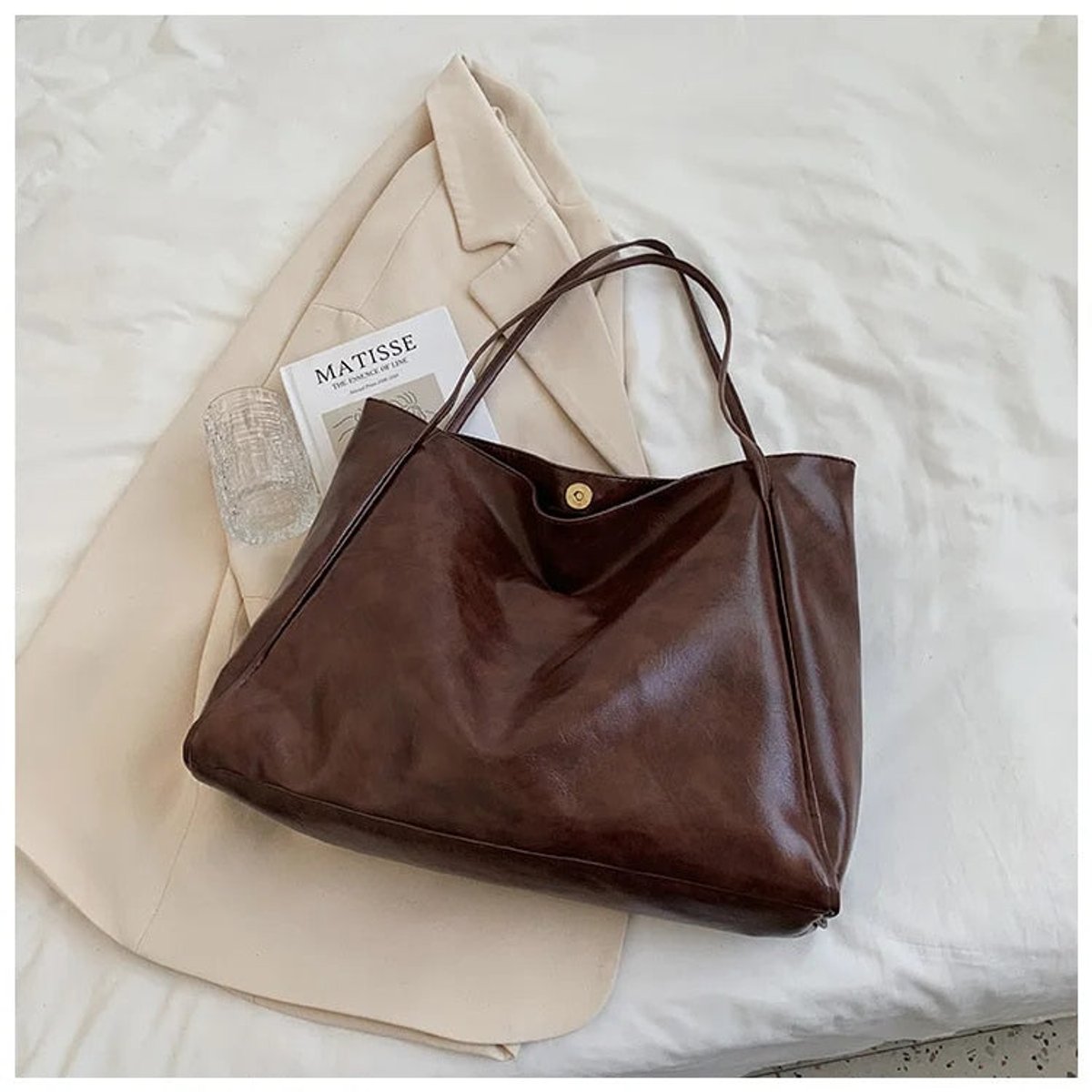 Emma | Retro PU-leren ruime tote bag dames schoudertas