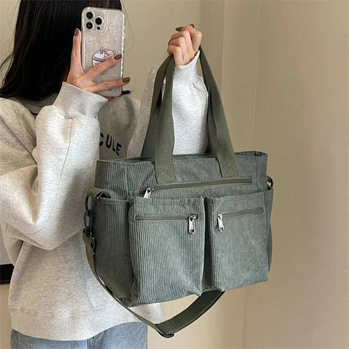 Lotte | Ribfluwelen Multivak Tote Bag Dames Schoudertas
