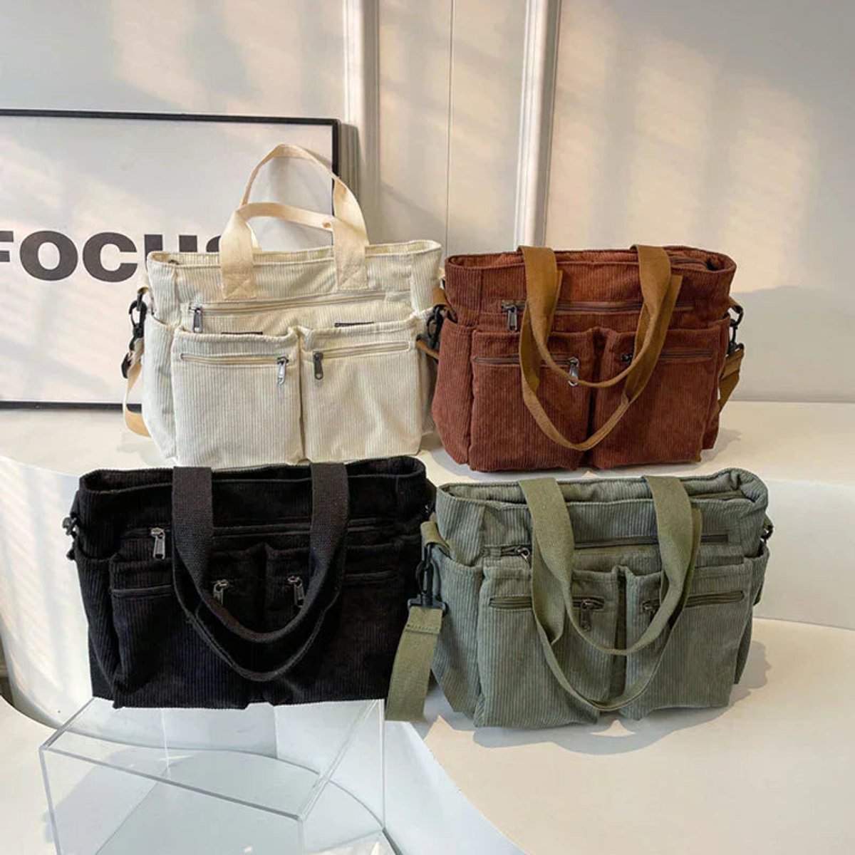 Lotte | Ribfluwelen Multivak Tote Bag Dames Schoudertas
