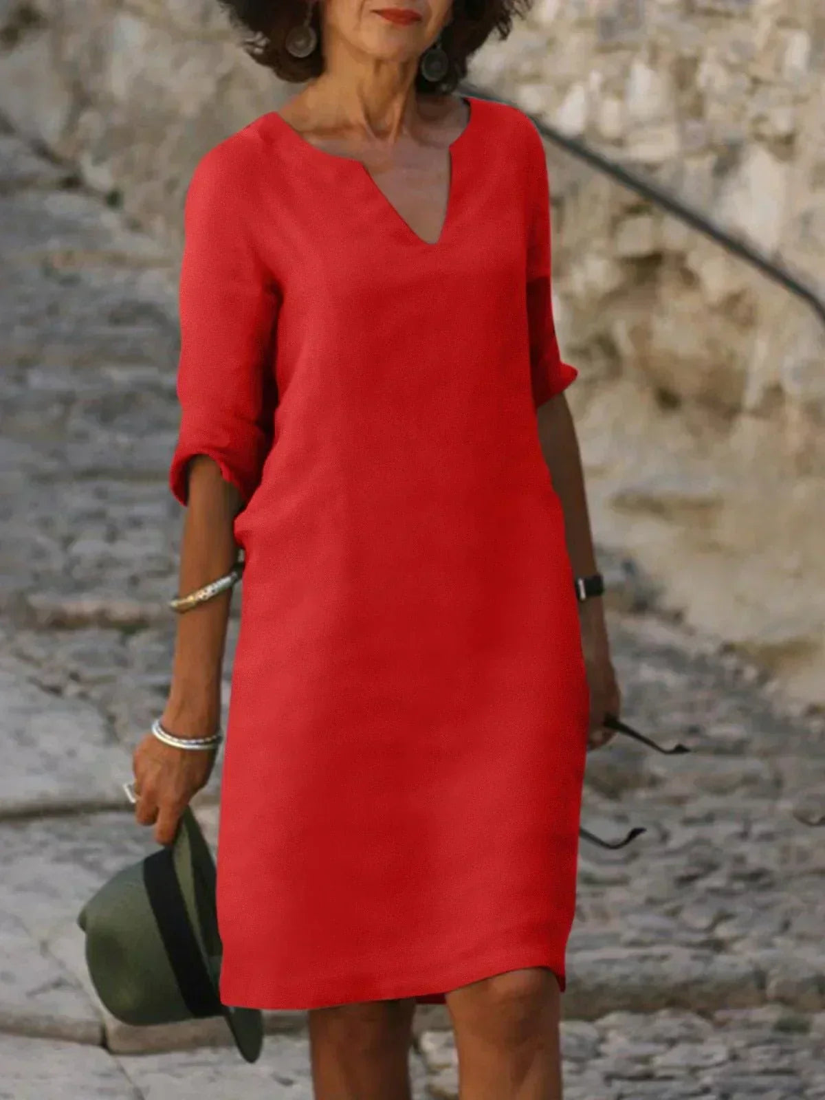 Eliza | Dames Elegante Midi Jurk Met Inkeping In De Hals