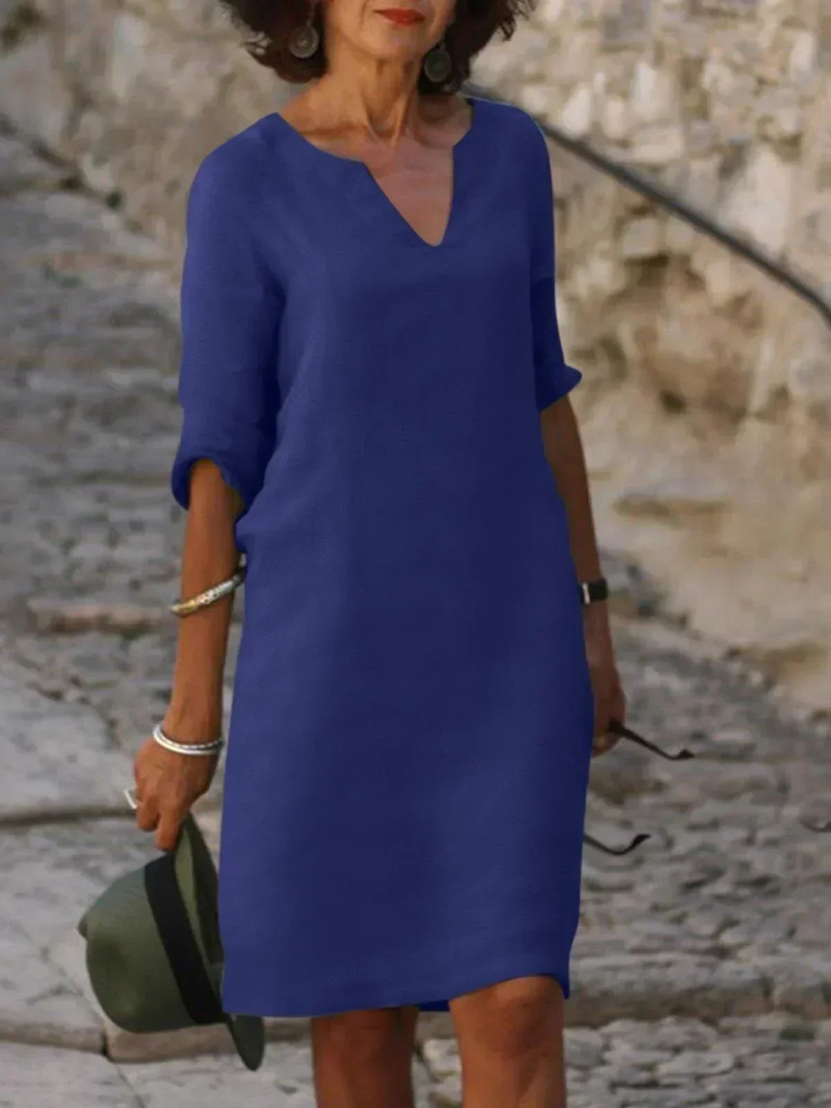 Eliza | Dames Elegante Midi Jurk Met Inkeping In De Hals