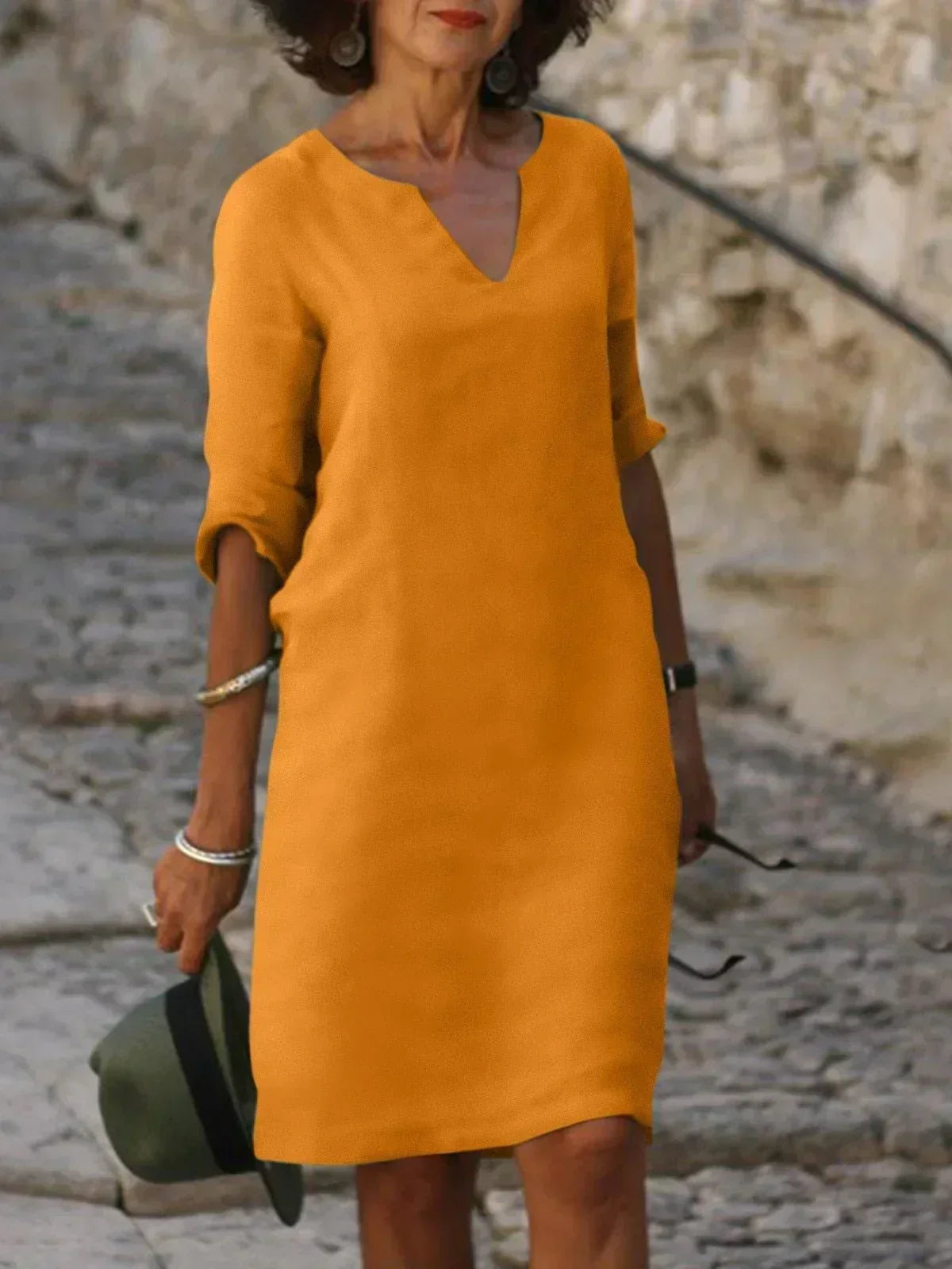 Eliza | Dames Elegante Midi Jurk Met Inkeping In De Hals