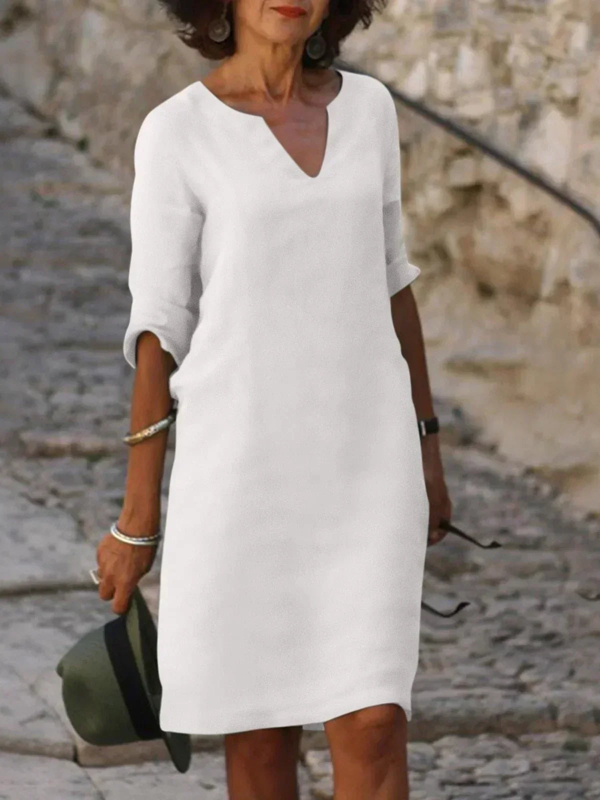 Eliza | Dames Elegante Midi Jurk Met Inkeping In De Hals