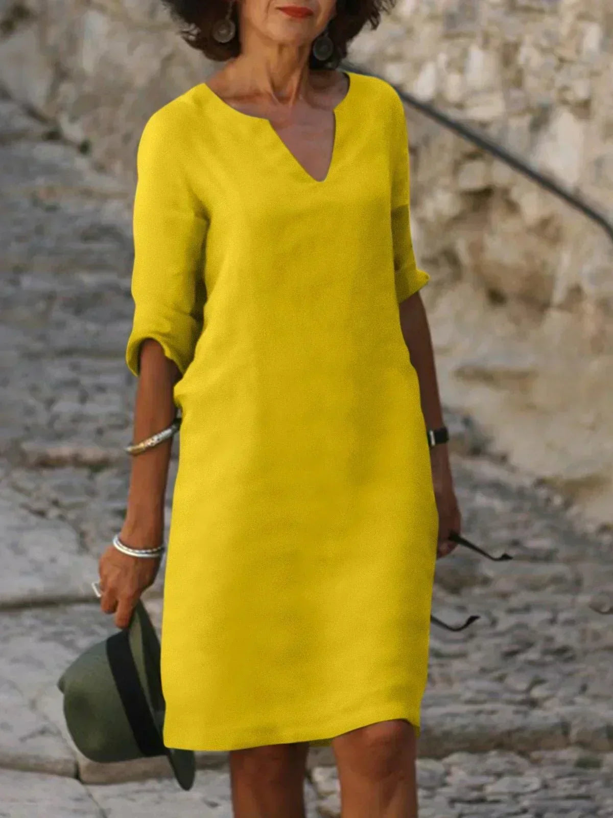 Eliza | Dames Elegante Midi Jurk Met Inkeping In De Hals