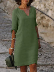 Eliza | Dames Elegante Midi Jurk Met Inkeping In De Hals
