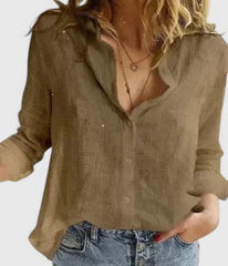 Andrea | Dames Linnen Blouse Met V-Hals En Knoopsluiting