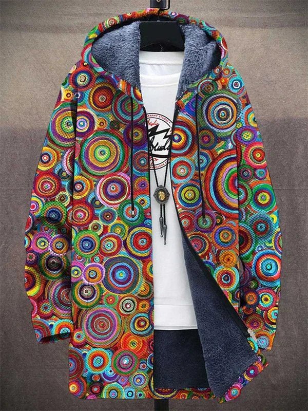 Sanne | Unisex Fleece-Gevoerde Psychedelische Cirkelprint Hoodie Jas met Rits