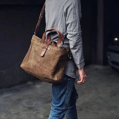 Bram | Unisex Gewaxed Canvas Leren Tote Bag Waterdicht