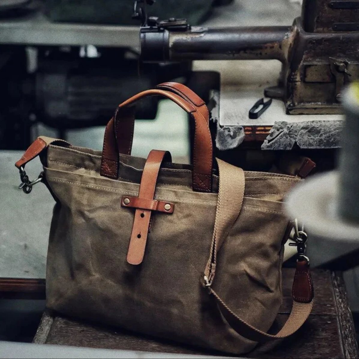 Bram | Unisex Gewaxed Canvas Leren Tote Bag Waterdicht