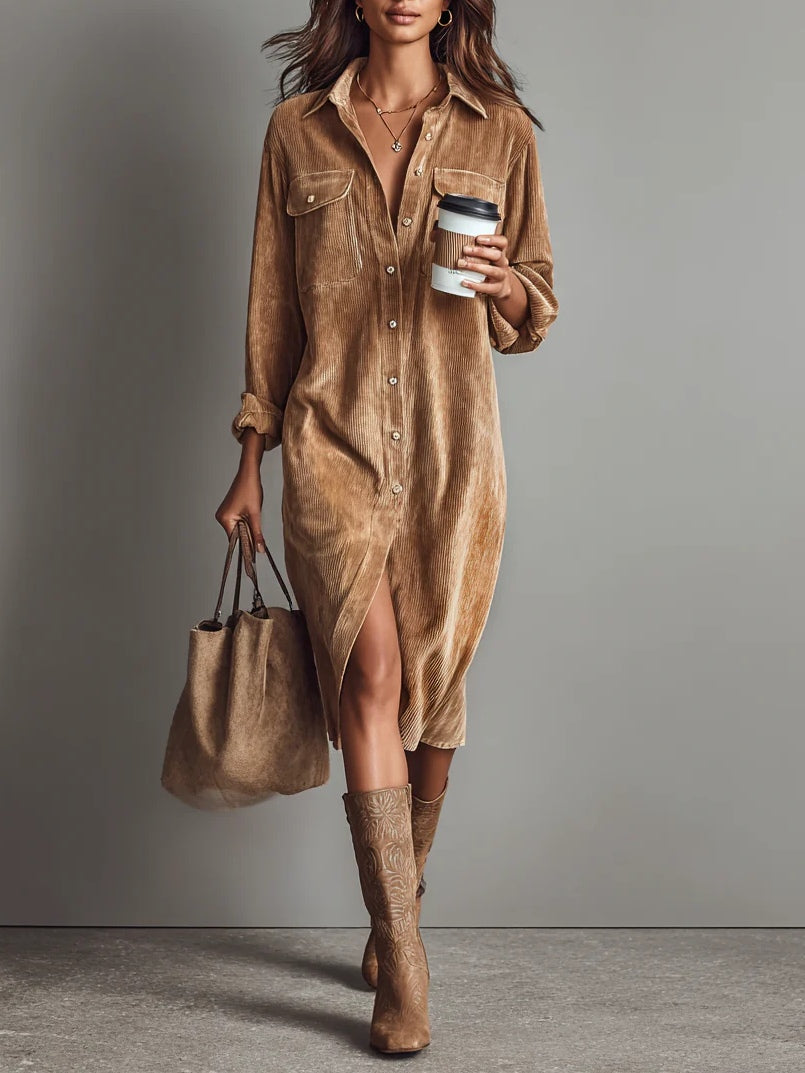 Bailey | Dames Midi Jurk Met Knoopsluiting Aan De Voorkant En Lange Mouwen