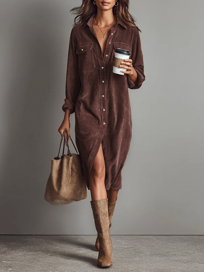 Bailey | Dames Midi Jurk Met Knoopsluiting Aan De Voorkant En Lange Mouwen