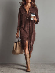Bailey | Dames Midi Jurk Met Knoopsluiting Aan De Voorkant En Lange Mouwen
