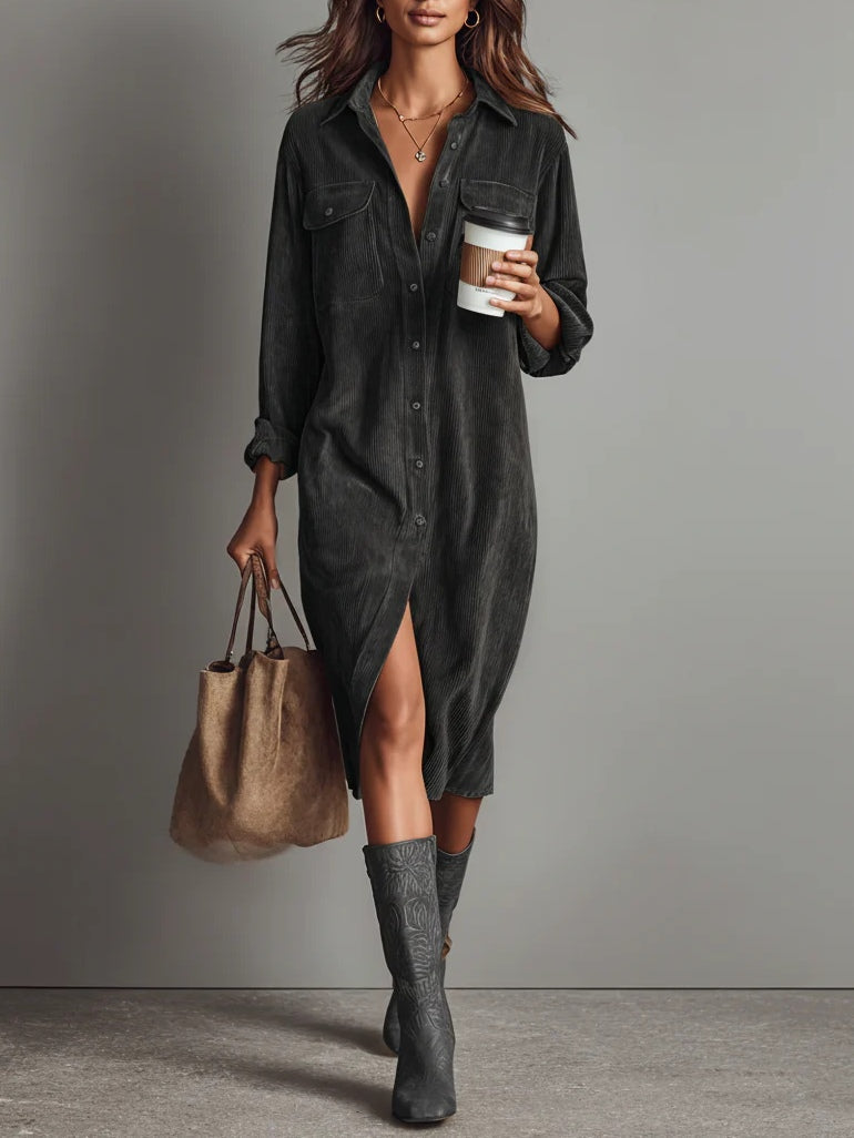 Bailey | Dames Midi Jurk Met Knoopsluiting Aan De Voorkant En Lange Mouwen