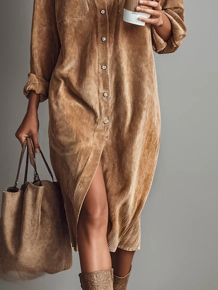 Bailey | Dames Midi Jurk Met Knoopsluiting Aan De Voorkant En Lange Mouwen