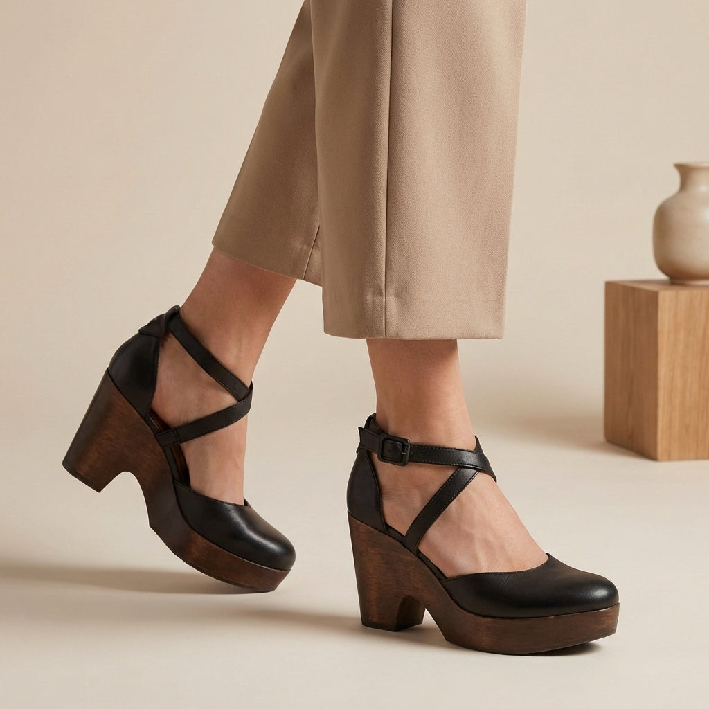 Genevieve | Dames Platform Hakken Met Bandjes En Blokhak
