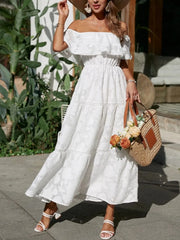 Athena | Dames Off Shoulder Gelaagde Maxi Jurk Voor Bruiloftsgasten