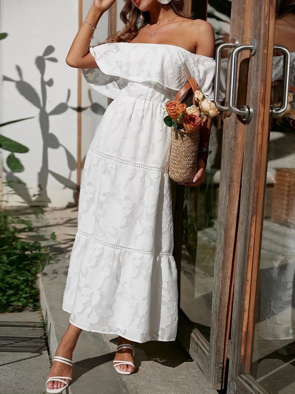 Athena | Dames Off Shoulder Gelaagde Maxi Jurk Voor Bruiloftsgasten