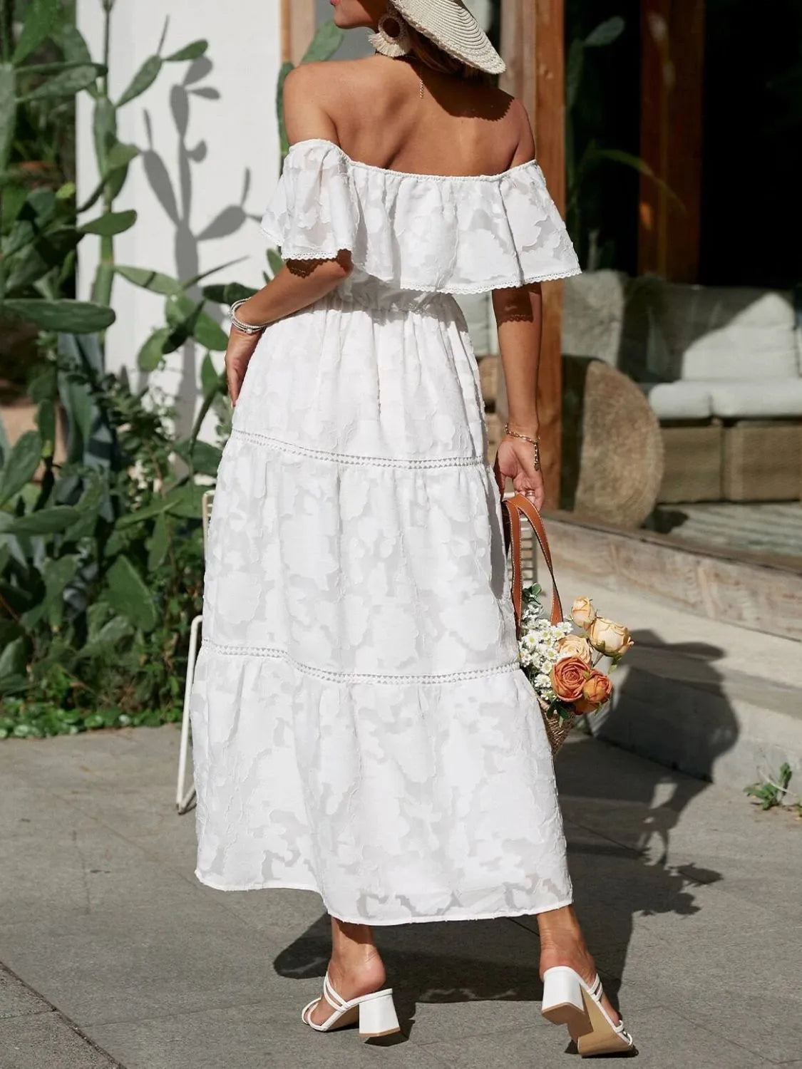 Athena | Dames Off Shoulder Gelaagde Maxi Jurk Voor Bruiloftsgasten