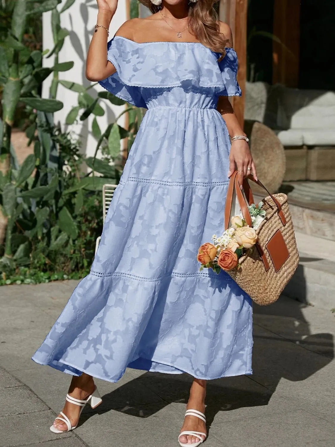 Athena | Dames Off Shoulder Gelaagde Maxi Jurk Voor Bruiloftsgasten