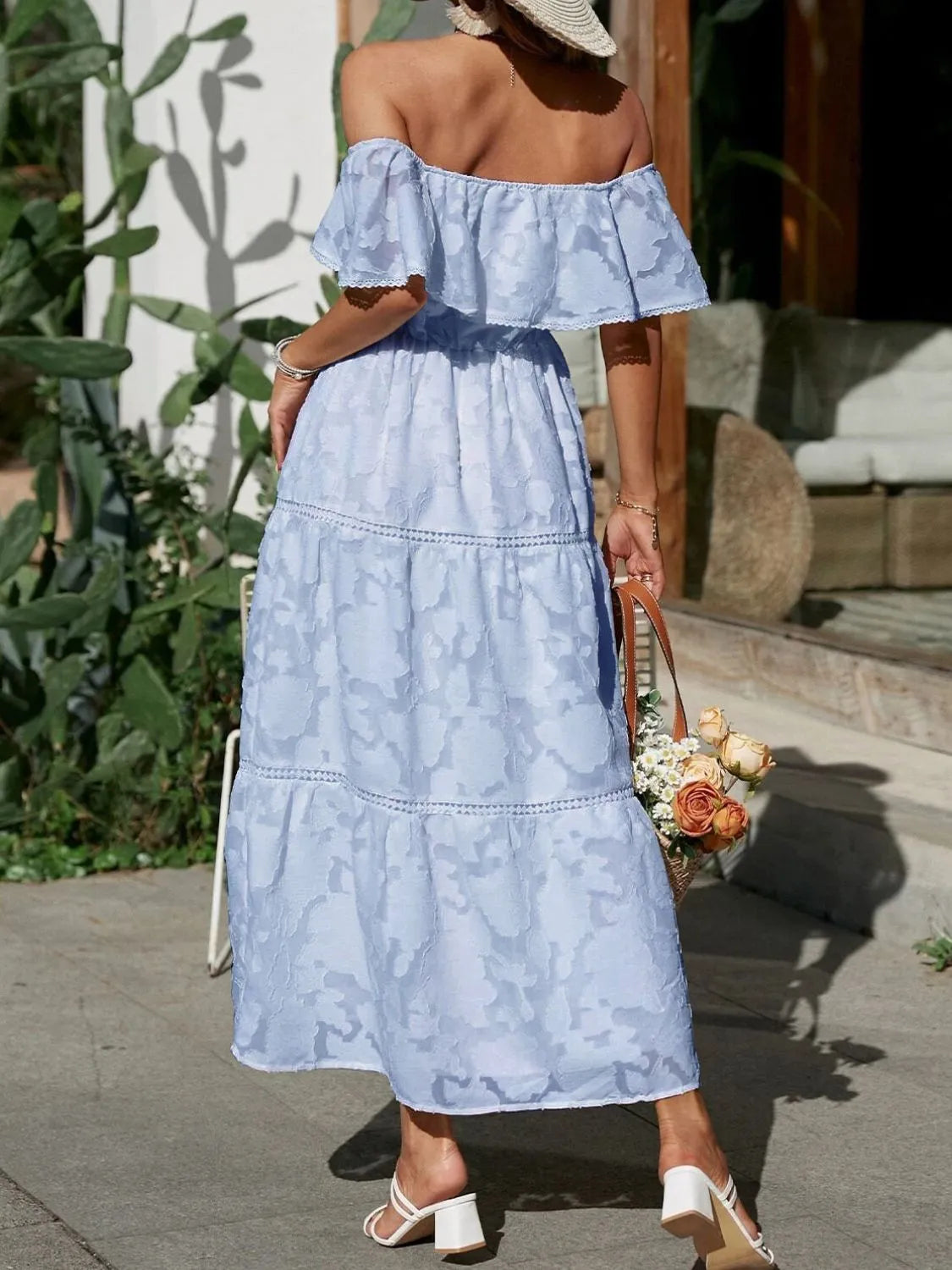 Athena | Dames Off Shoulder Gelaagde Maxi Jurk Voor Bruiloftsgasten