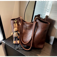 Evelyn | Women's Soft Vegan Leather Spacious Shoulder Tote Bag Plush Charm