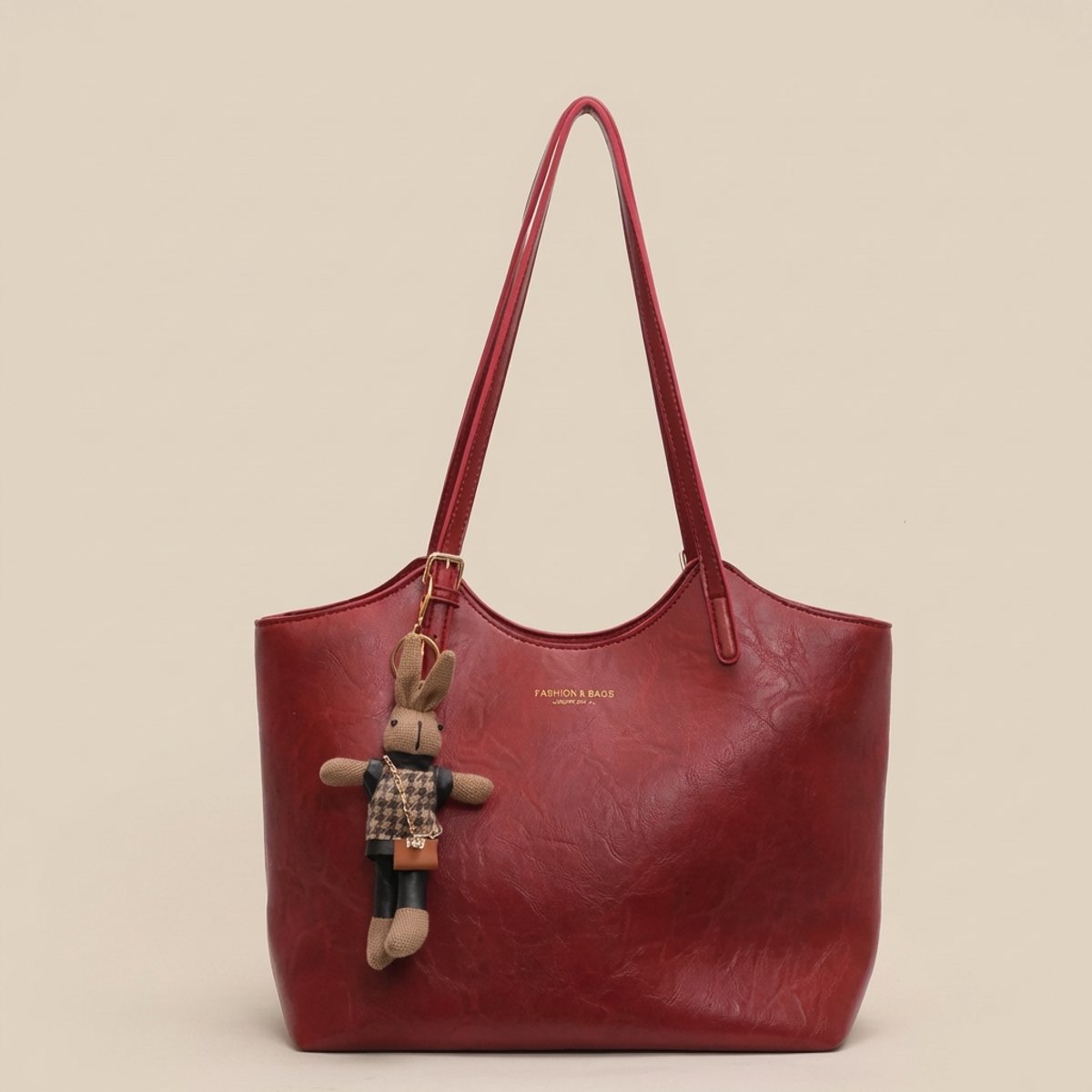 Evelyn | Women's Soft Vegan Leather Spacious Shoulder Tote Bag Plush Charm