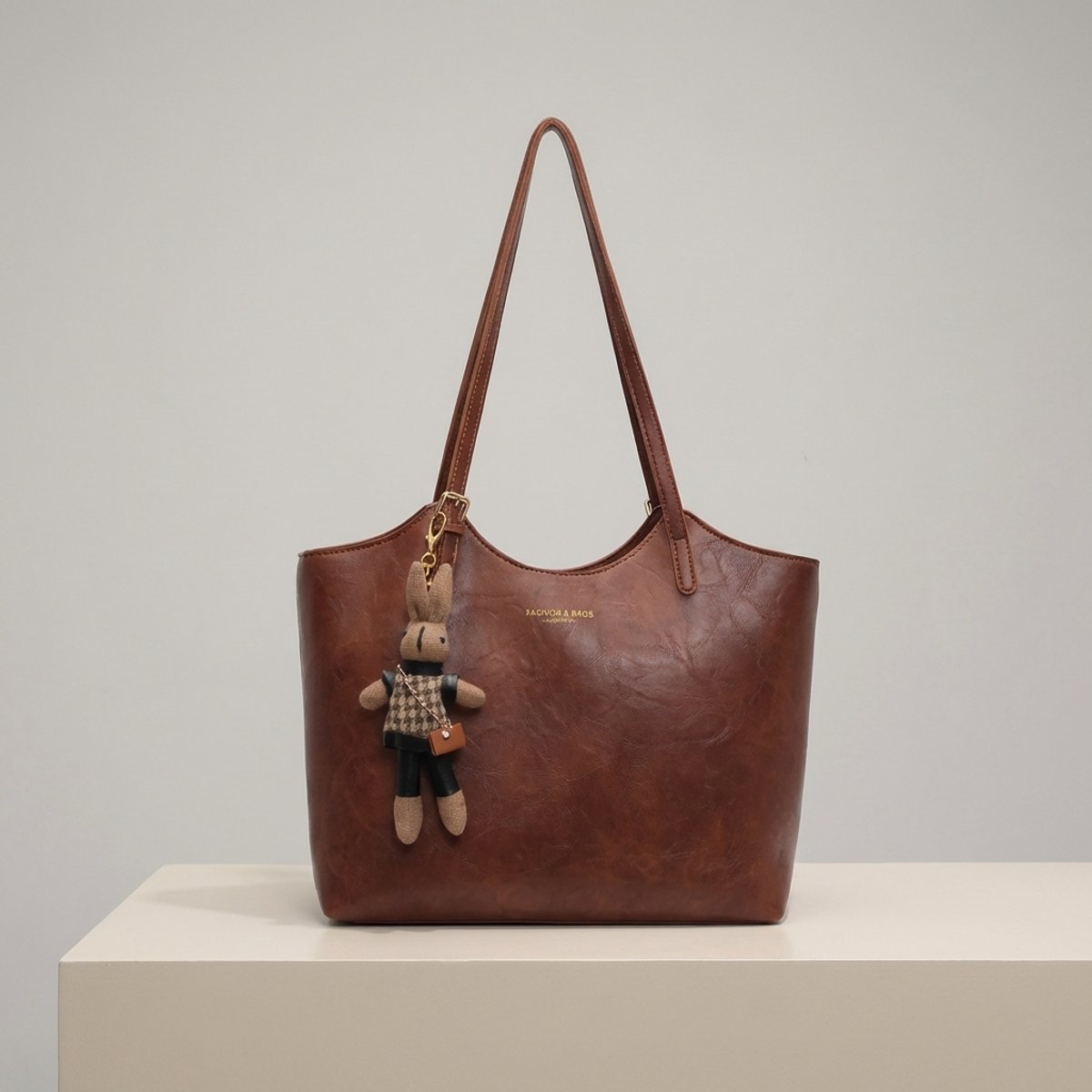 Evelyn | Women's Soft Vegan Leather Spacious Shoulder Tote Bag Plush Charm