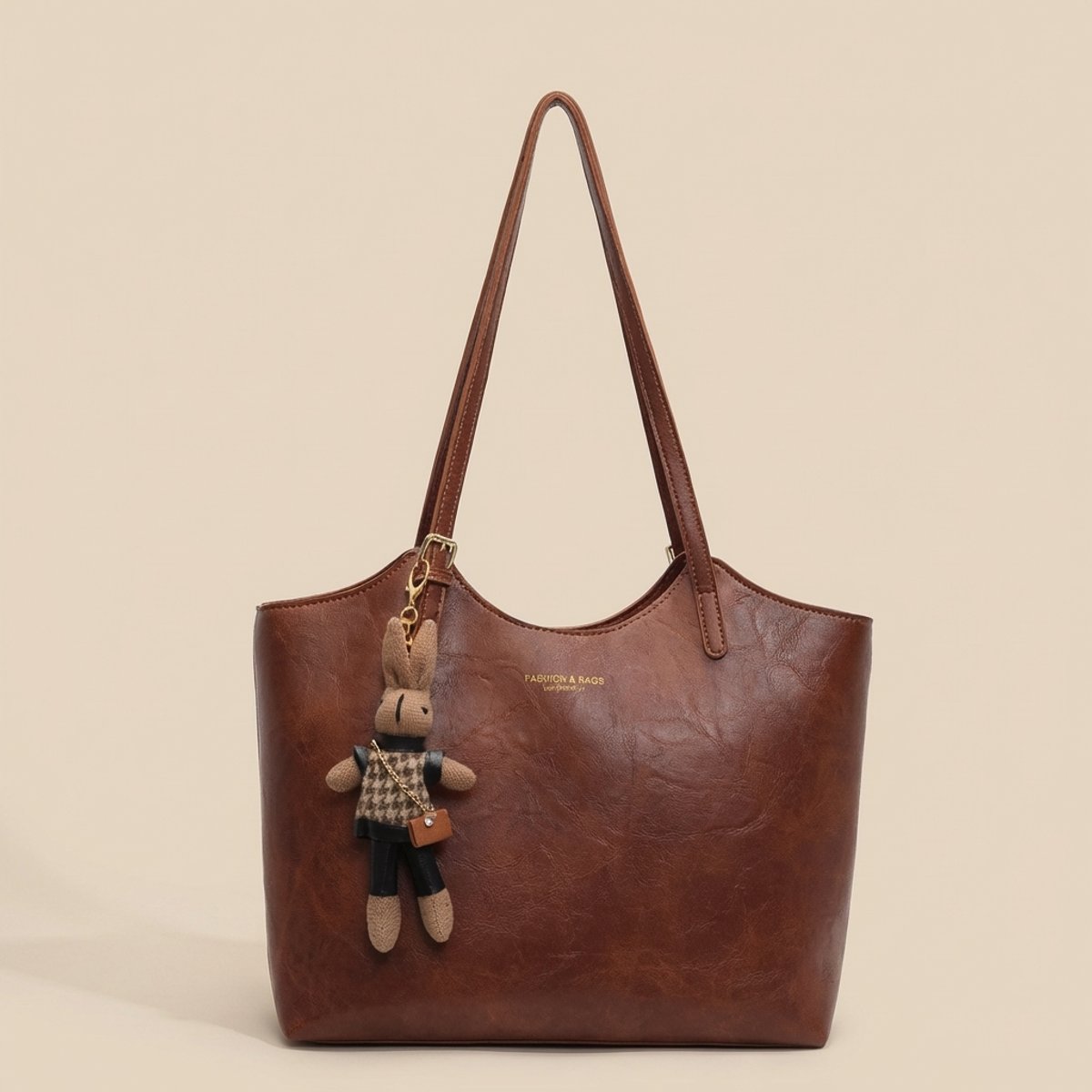 Evelyn | Women's Soft Vegan Leather Spacious Shoulder Tote Bag Plush Charm