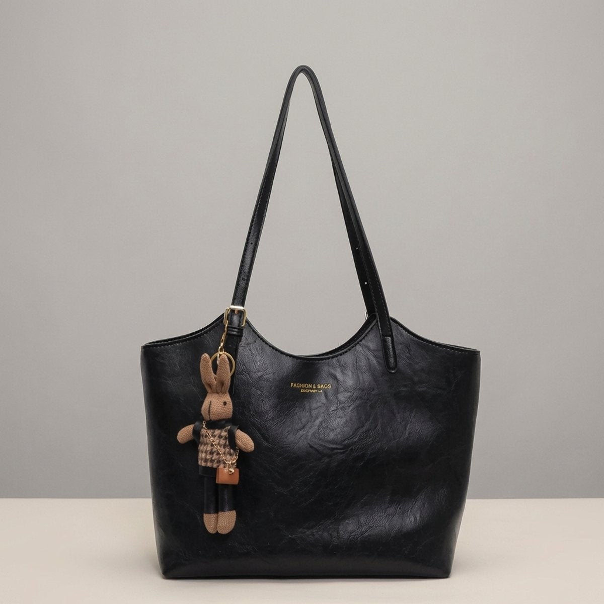 Evelyn | Women's Soft Vegan Leather Spacious Shoulder Tote Bag Plush Charm