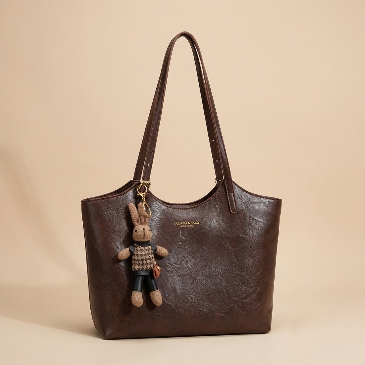 Evelyn | Women's Soft Vegan Leather Spacious Shoulder Tote Bag Plush Charm