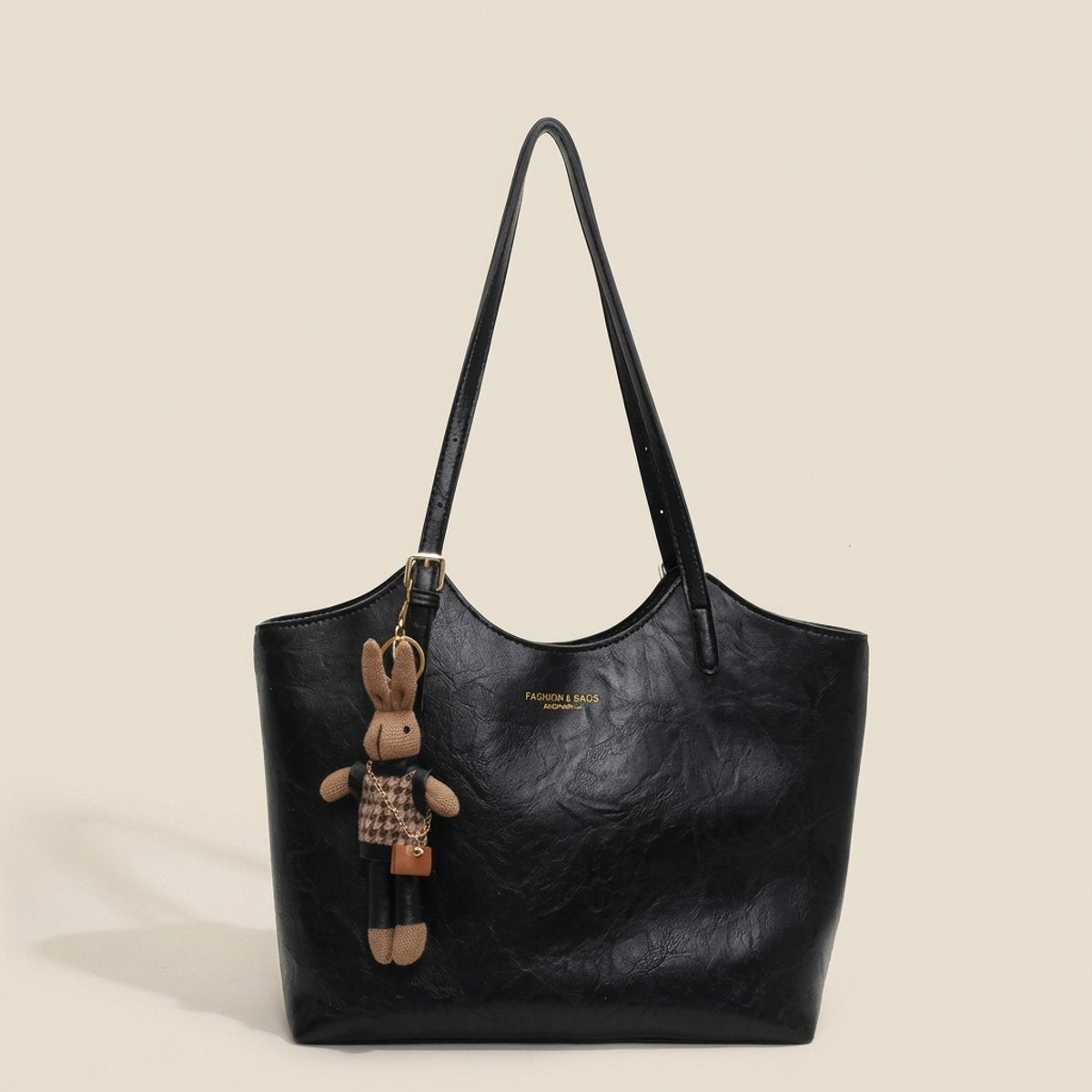 Evelyn | Women's Soft Vegan Leather Spacious Shoulder Tote Bag Plush Charm