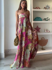 Faye | Dames Strapless Bloemen Maxi Jurk Voor Bruiloftsgasten