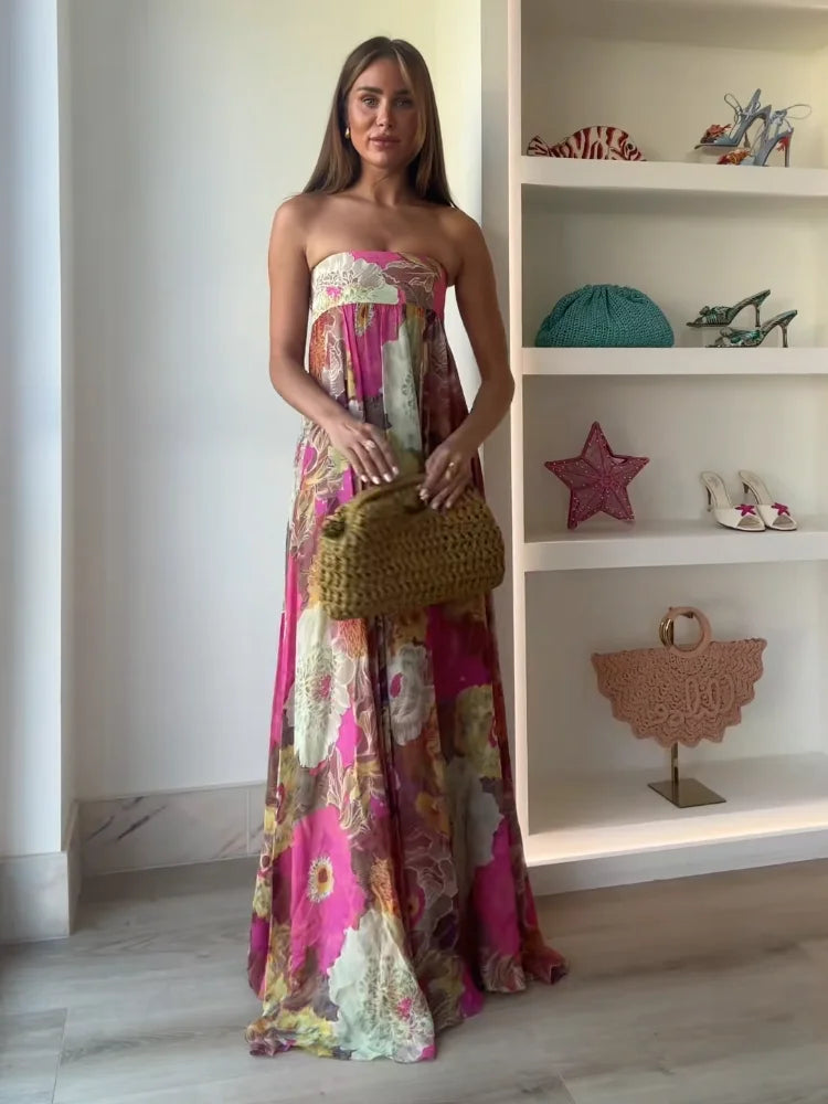Faye | Dames Strapless Bloemen Maxi Jurk Voor Bruiloftsgasten