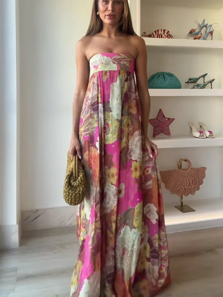 Faye | Dames Strapless Bloemen Maxi Jurk Voor Bruiloftsgasten