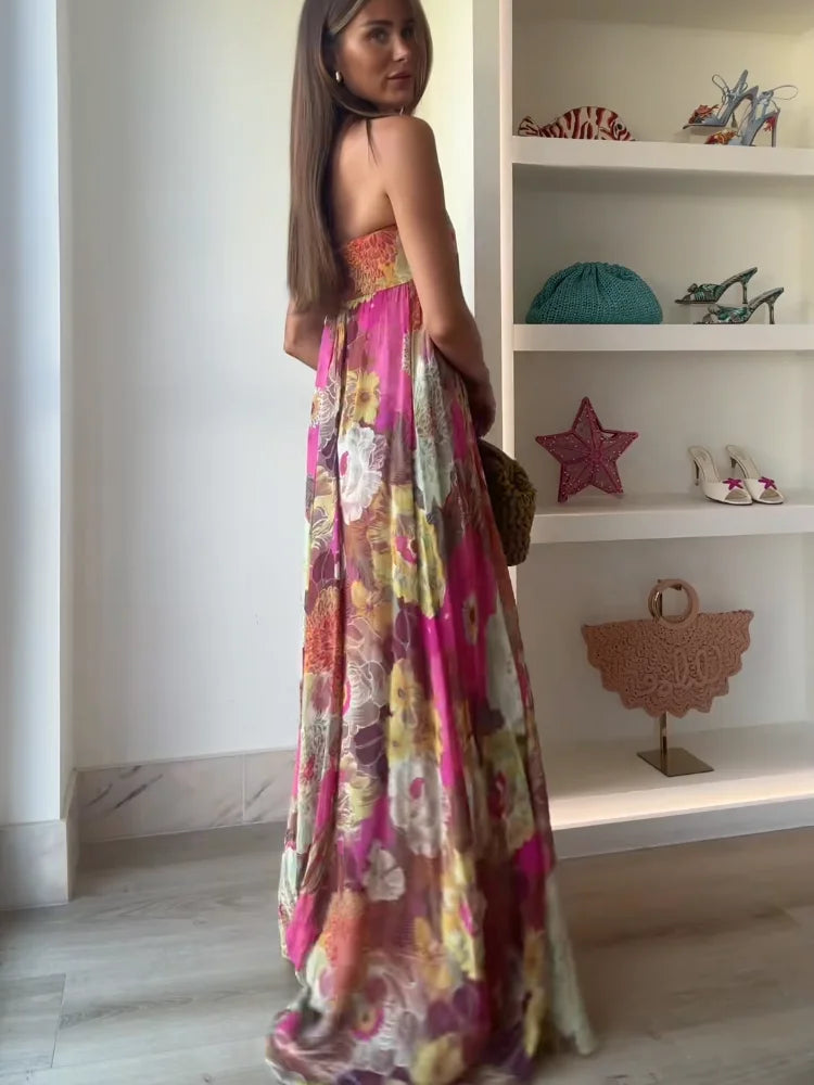 Faye | Dames Strapless Bloemen Maxi Jurk Voor Bruiloftsgasten
