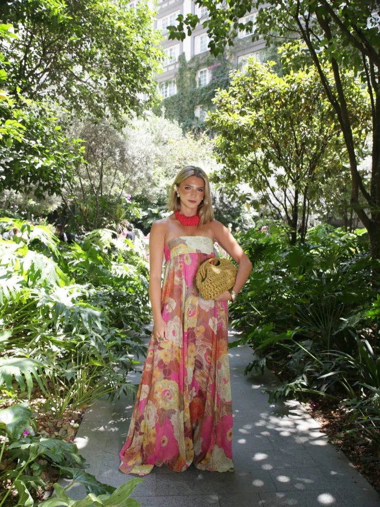 Faye | Dames Strapless Bloemen Maxi Jurk Voor Bruiloftsgasten