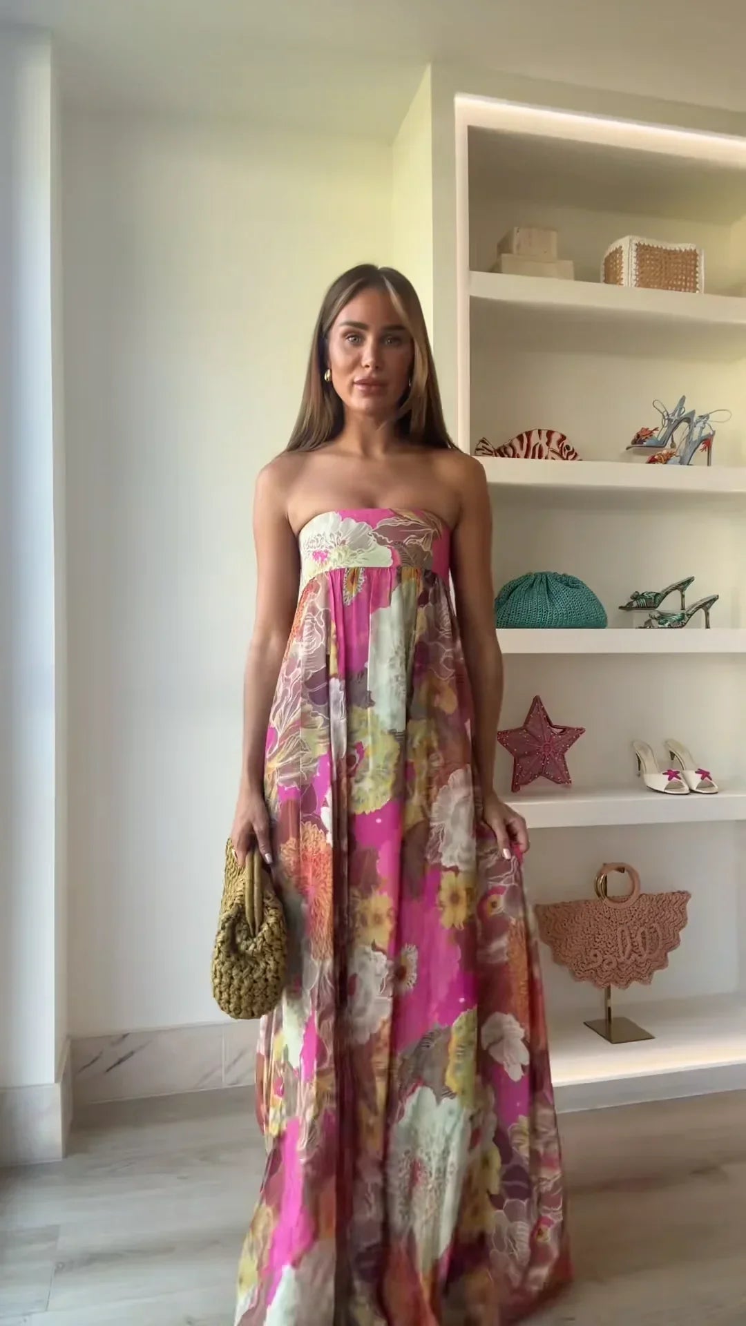 Faye | Dames Strapless Bloemen Maxi Jurk Voor Bruiloftsgasten