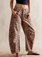 Riley | Dames Luipaardprint Jeans Met Wijde Pijpen