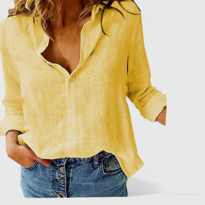 Andrea | Dames Linnen Blouse Met V-Hals En Knoopsluiting
